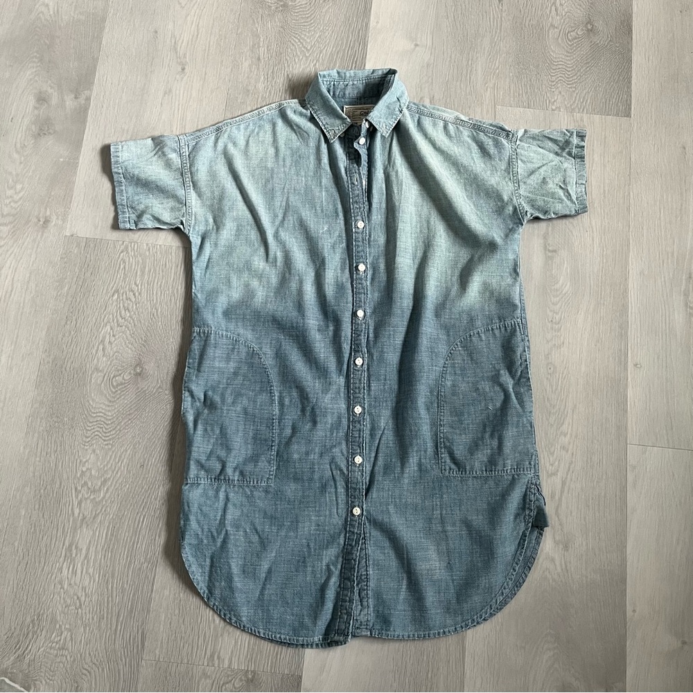 CURRENT ELLIOTT WOMENS DRESS CHAMBRAY BLUE SHORT SLEEVES BUTTON 0